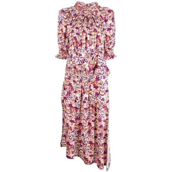 Paco Rabanne Belted Smocked Floral Midi Dress - Picture 8 of 15